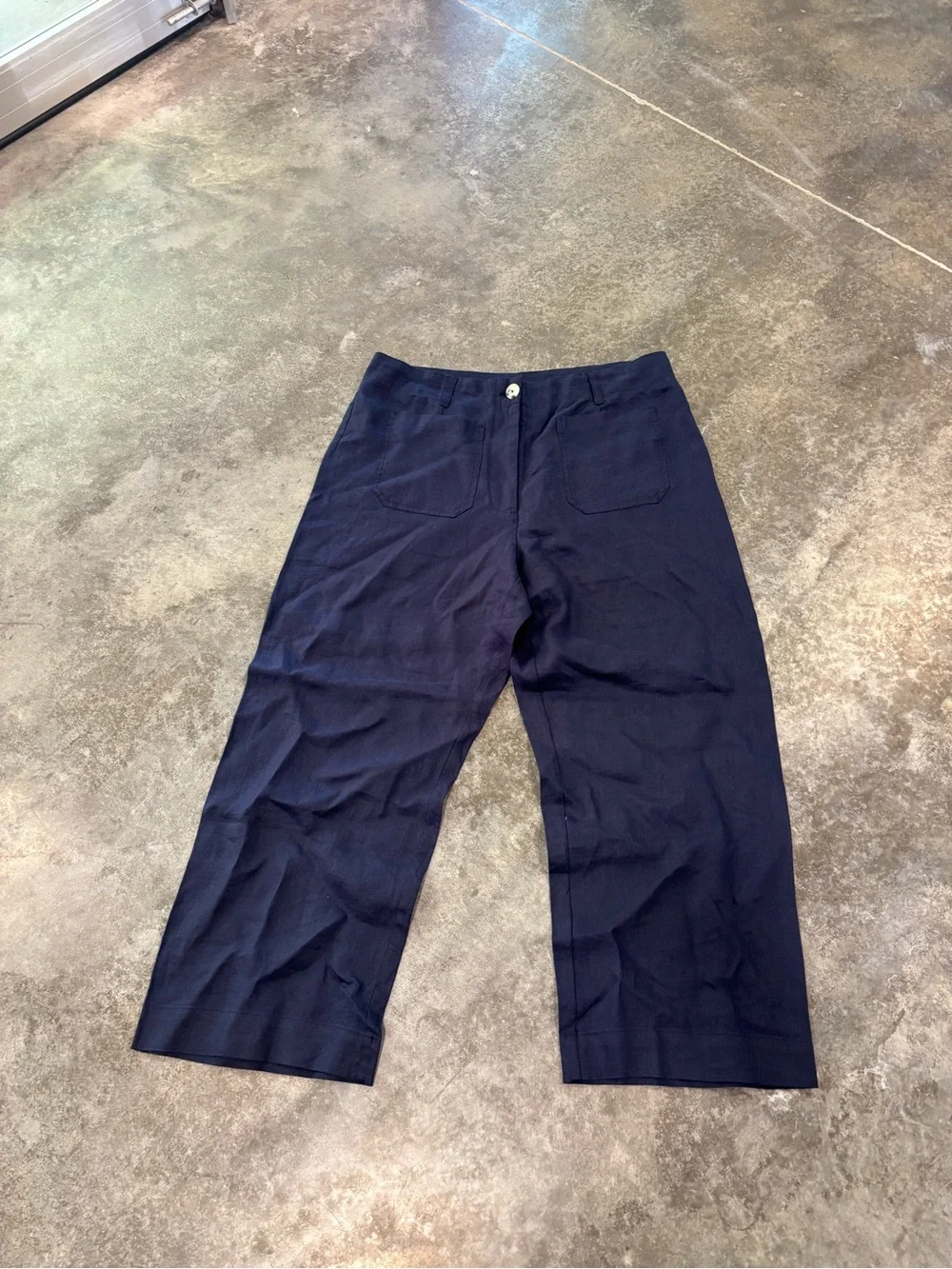 Quince Navy Wide-Leg Linen Pants with Patch Pockets